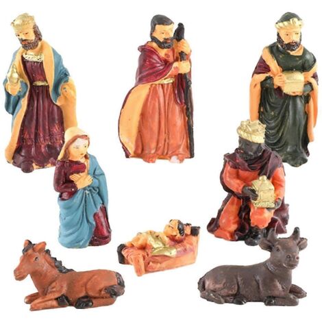 Ensemble de Noël en résine avec personnages de Noël, comprenant l'Enfant Jésus et des animaux. (1/5)