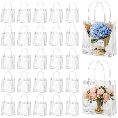 50 sacs cadeaux transparents avec poignées, sacs cadeaux en plastique (1/5)
