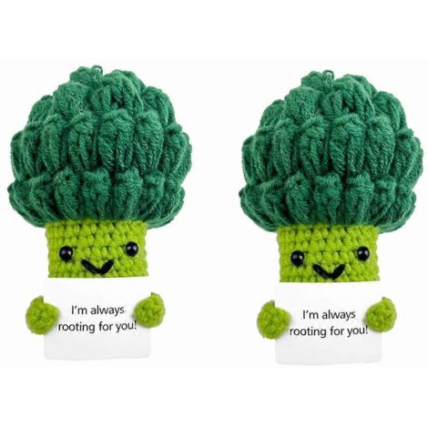 Lot de 2 mini brocolis amusants et positifs avec support, brocolis tricotés au crochet. (1/5)