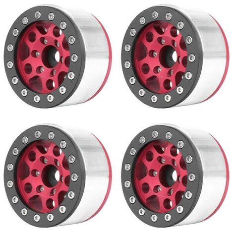 Roue métallique rouge à bord noir de 1,55 pouce pour voiture RC 1/10-- (1/5)