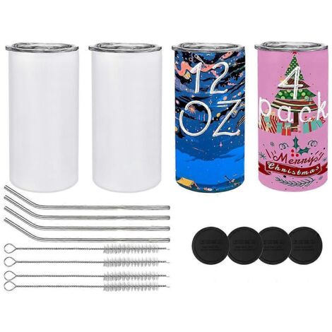 Lot de 4 gobelets vierges de 35 cl (12 oz) à sublimer, avec couvercles et pailles pour personnalisation. (1/5)
