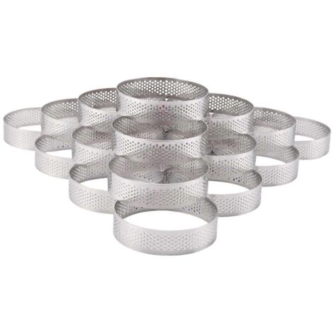 20 cercles à tartelettes perforés pour quiches, gâteaux et mousses, 8 cm de diamètre.