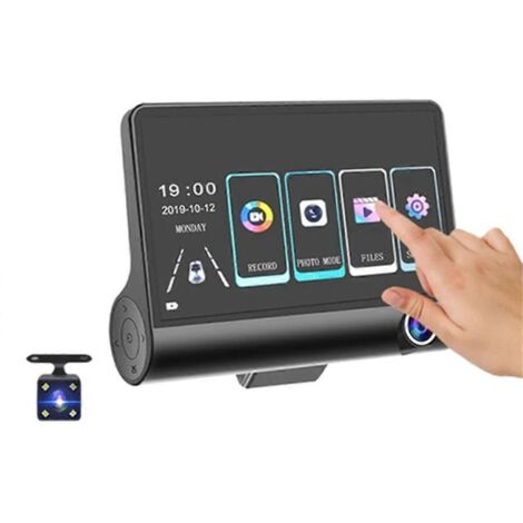 Caméra embarquée DVR 1080p avec écran tactile 4 pouces, caméra avant, intérieure et arrière (B) (1/5)