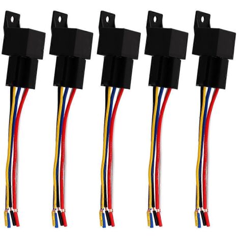 Lot de 5 relais automobiles et marins en cuivre 12 V/30 A et connecteur à 5 fils (1/5)