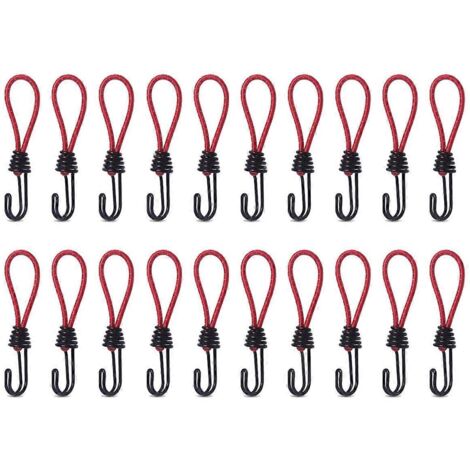 Corde élastique de fixation pour tente de camping, résistante à la pluie, avec crochet, rouge. (1/5)