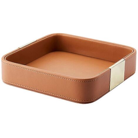 Plateau de rangement de bureau en cuir, plateau carré pour clés et bijoux européens (1/5)