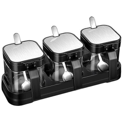 Ensemble de bocaux de rangement en verre pour épices avec couvercles en acier inoxydable-- (1/5)