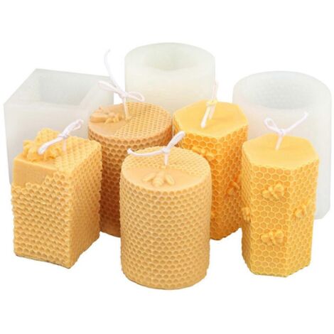 Moule à bougie en silicone nid d'abeille, moule à bougie rond nid d'abeille -- (1/5)