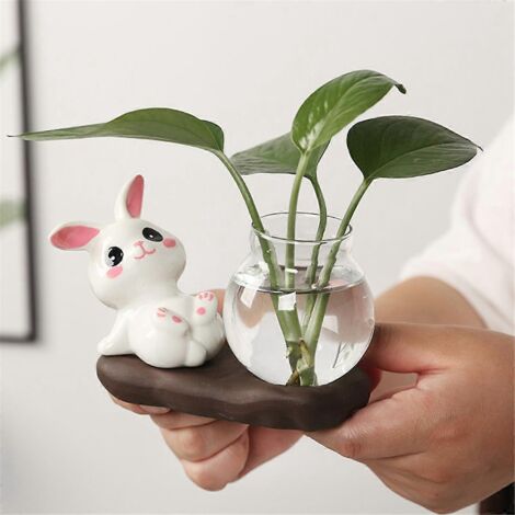 Vase à fleurs hydroponiques en forme de lapin mignon de dessin animé pour la décoration intérieure --- (1/5)