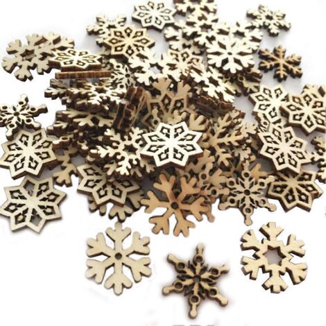 100 pièces de flocons de neige en bois découpés, décorations artisanales, flocons de neige à suspendre (1/5)