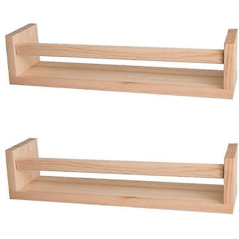 Lot de 2 étagères murales flottantes en bois naturel pour enfants, étagère à épices de cuisine -- (1/5)