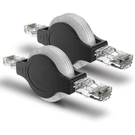 Lot de 2 câbles réseau Ethernet LAN rétractables portables RJ45 Cat 5 5E (1/5)