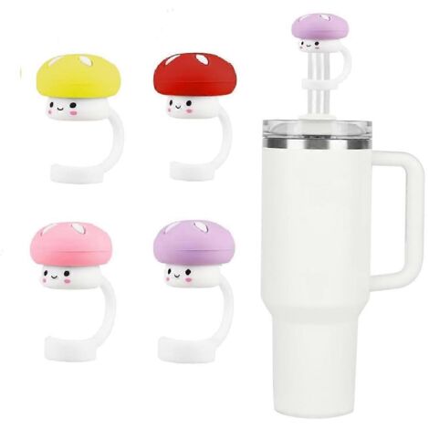 Lot de 4 embouts de paille en silicone pour décoration de champignon mignon --- (1/5)