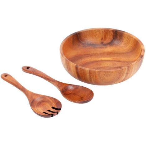 Saladier - Grand saladier en bois de 24 cm avec cuillère, pour fruits et salades (1/5)