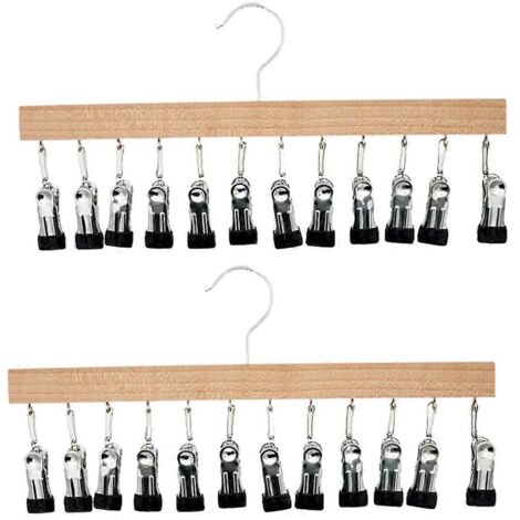 Cintre en bois avec 12 pinces antidérapantes, lot de 2 organisateurs de leggings pour placard -- (1/5)