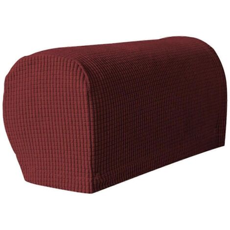 Lot de 2 housses d'accoudoirs en peluche douce et extensible, pour canapé, rouge vin. (1/5)