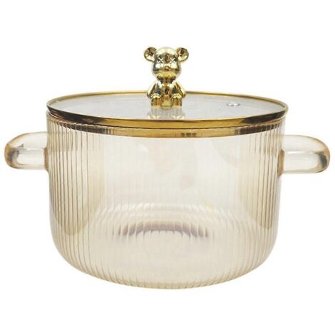 Casserole en verre transparent, marmite, pot à soupe, chauffe-plat, double poignée, couleur or. (1/5)