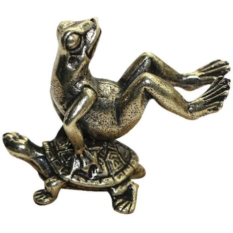 Statuette miniature antique en laiton représentant une tortue et une grenouille, décoration de bureau. (1/5)