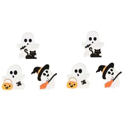 Décoration en bois pour Halloween : fantôme, chauve-souris, balai de sorcière --- (1/5)