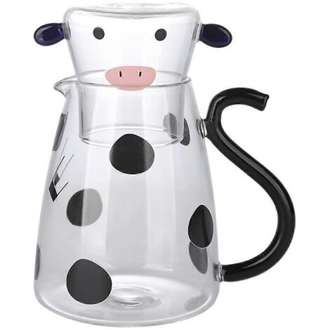 Carafe à eau en verre avec tasse, motif vache mignonne, grande taille. (1/5)