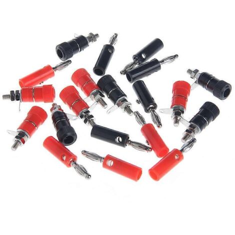 10 paires de bornes de connexion noires et rouges de 4 mm pour haut-parleurs, fiches bananes, prises jack. (1/5)