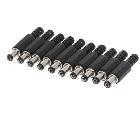 Lot de 10 connecteurs mâles 5,5 x 2,1 mm pour alimentation CC (prise jack en ligne), en plastique. (1/5)