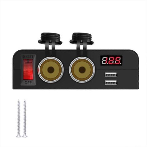 Chargeur double prise secteur et double prise USB avec voltmètre pour voiture, camion et bateau (1/5)