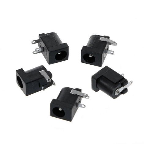 Lot de 5 connecteurs DC-005 noirs pour prise d'alimentation CC, type cylindrique 5,5 x 2,1 mm, pour circuit imprimé. (1/5)