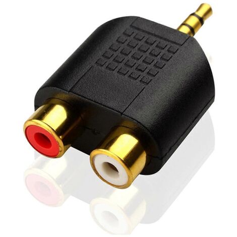 Adaptateur portable jack stéréo 3,5 mm plaqué or vers 2 RCA femelles rouge et blanc (1/5)