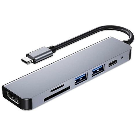 Hub USB-C avec 2 ports USB 3.0, lecteur de cartes TF/SD et alimentation USB-C. (1/5)
