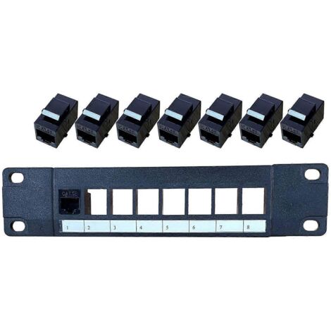 Panneau de brassage mural 8 ports CAT5e, compatible 10G, format 1U, câble UTP (1/5)