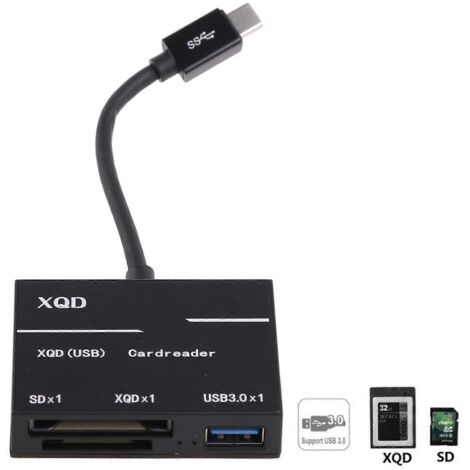 Lecteur de cartes XQD/SD pour appareil photo, hub USB 3.0, connecteur de lecteur de cartes mémoire, noir rapide (1/5)