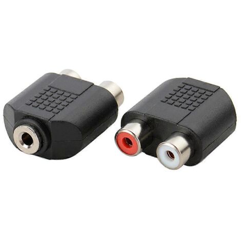 Adaptateur audio double canal rouge et blanc 3,5 mm femelle vers 2 RCA femelles (neuf) (1/5)