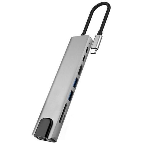 Hub Ethernet USB Type-C 8 en 1 vers HDTV 100 Mbps RJ45 avec lecteur de cartes TF/SD (1/5)
