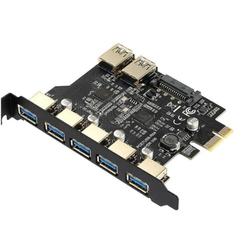 Hub PCIe 7 ports USB 3.0, carte d'extension PCI-E, adaptateur et connecteur SATA (1/5)