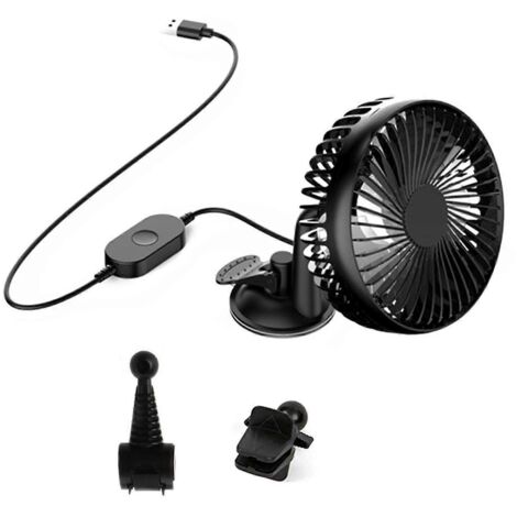 Ventilateur de voiture USB à grande vitesse avec ventouse et contrôle de trois vitesses.