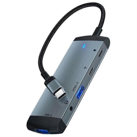 Hub USB haute vitesse Type-C vers 5 ports, station d'accueil avec répartiteur vers prise jack 3,5 mm/USB/PD (1/5)