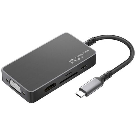 Station d'accueil intelligente Type-C Hub 8 en 1 : port USB 3.0 vers HDMI + VGA + 3 ports USB 3.0 (1/5)