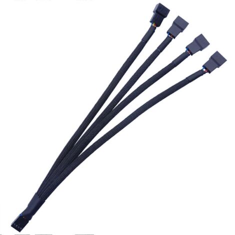 Câble d'extension pour ventilateur avec connecteur PWM 4 broches, gainé noir, répartiteur 1 vers 4 ventilateurs (1/5)