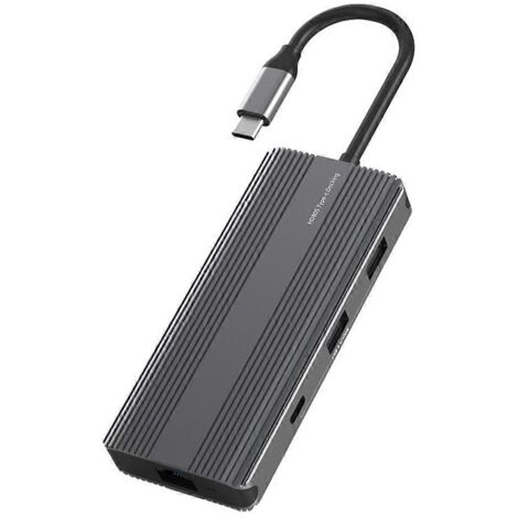 Hub USB 3.1 Type-C avec répartiteur, compatible HDTV, alimentation 100 W, port RJ45, 1000 m, station d'accueil, lecteur de cartes SD/TF. (1/5)