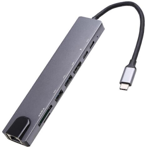 Hub USB-C 8 en 1, adaptateur HDMI 3.1 vers 4K de type C avec lecteur de cartes SD/TF RJ45 (1/5)