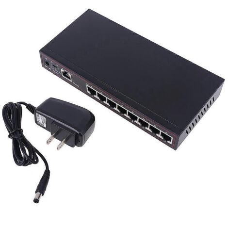 Switch Fast Ethernet 9 ports (8 ports 100 Mbps + 1 port 1 Gbps), compatible VLAN, pour ordinateur de bureau, haute vitesse, dissipation thermique, adaptateur secteur US (1/5)