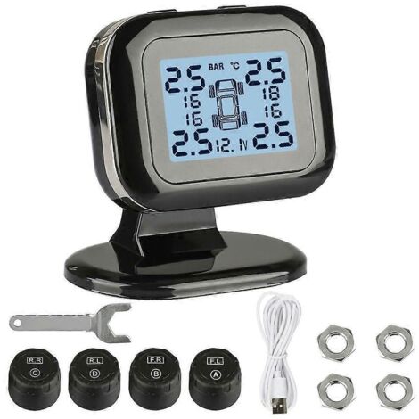 Système de surveillance de la pression des pneus sans fil avec écran LCD et 4 capteurs externes (TPMS) (1/5)