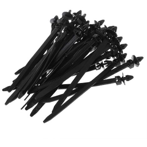 Lot de 30 attaches de câble noires en nylon pour voiture, fixation par pression, avec clip de retenue. (1/5)