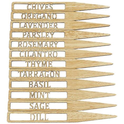 Lot de 12 étiquettes pour plantes, lettres creuses, marqueurs de jardin, bâtonnets en bois pour herbes aromatiques, plantes en pot, fleurs et légumes. (1/5)
