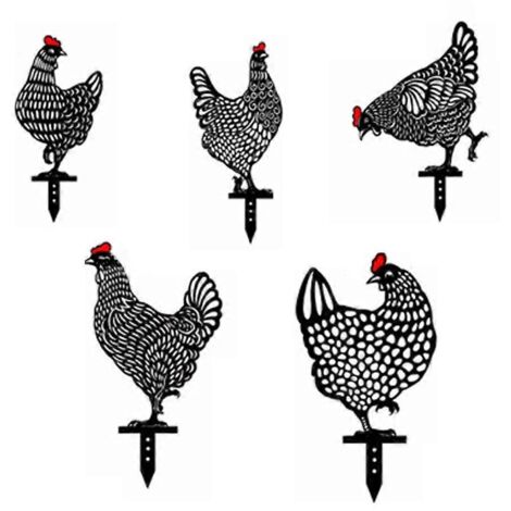 Lot de 5 silhouettes de poules en acrylique, décoratives pour jardin, cour et pelouse. (1/5)