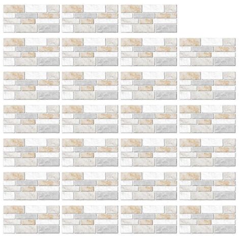 27 pièces d'autocollants imitation brique de marbre à faire soi-même pour sol, cuisine et murs (1/5)