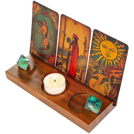 Porte-cartes de tarot en bois avec pierres de cristal, présentoir lune et étoile, organisateur pour la maison et le bureau, rangement de bougies, accessoires de lecture de tarot (1/5)