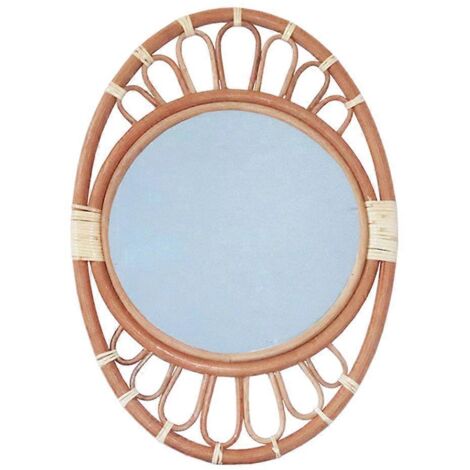 Miroir de maquillage ovale mural en rotin tressé à la main, accessoire de décoration artistique innovant (1/5)