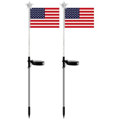 Lot de 2 piquets lumineux LED solaires étanches pour drapeaux américains, parfaits pour la maison, le jardin, la cour, la terrasse, l'allée ou le chemin. (1/5)